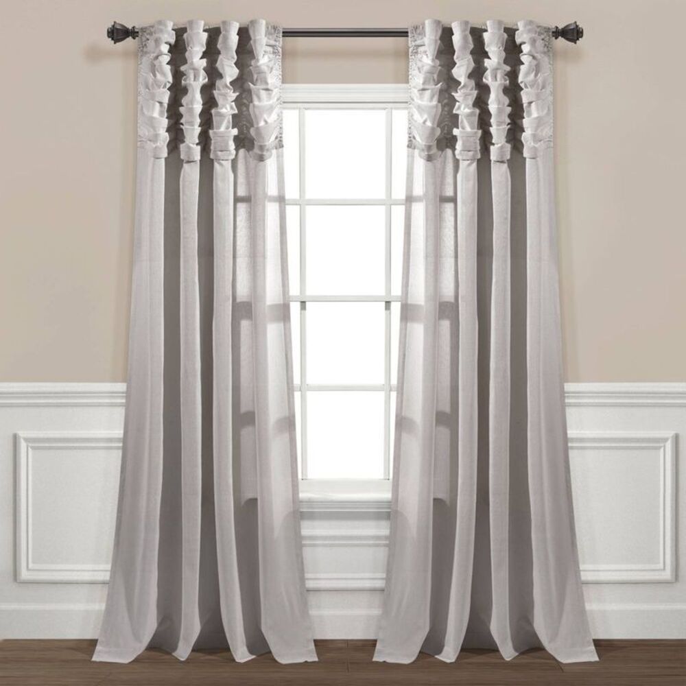 Lush Decor - 84"x52" Ruched Waterfall Linen Window Curtain Pane Gray